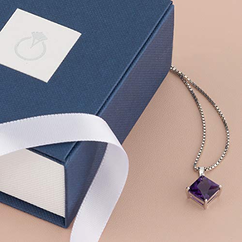 14K White Gold Amethyst Pendant, Genuine Gemstone Princess