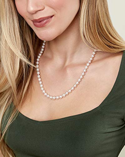 14K Gold AAA Quality White Pearl Necklace for Women