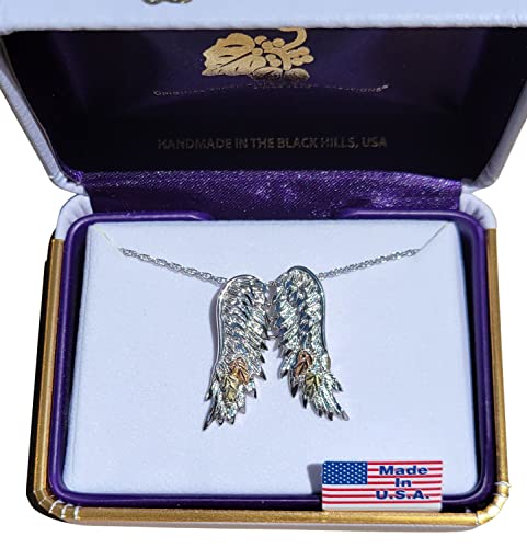 Sterling Silver Angel Wings Pendant Necklace, Black Hills Gold