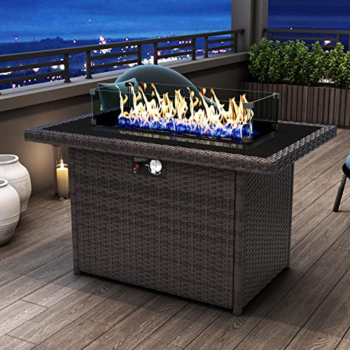 44" Propane Gas Fire Pit Table with Glass Wind Guard