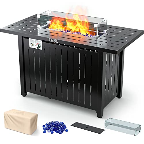 Cecarol 43in Glass Shield Propane Gas Fire Pit