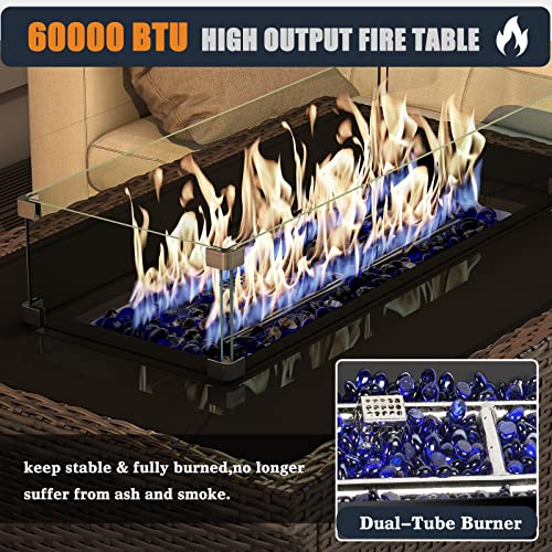 44" Propane Gas Fire Pit Table with Glass Wind Guard