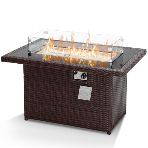 NICESOUL® 43'' Rectangular Gas Firepit with Glass Rocks