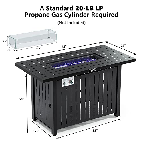 Cecarol 43in Glass Shield Propane Gas Fire Pit