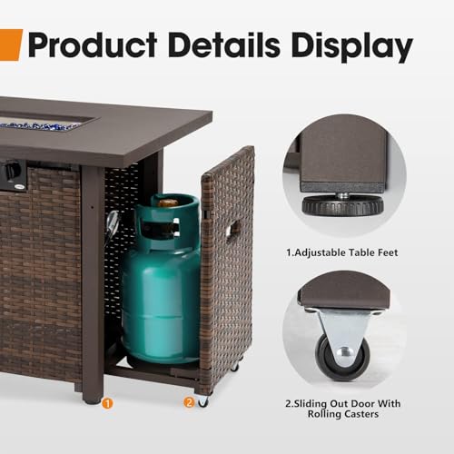 HANLIKO 42" Outdoor Propane Gas Fire Pit Table