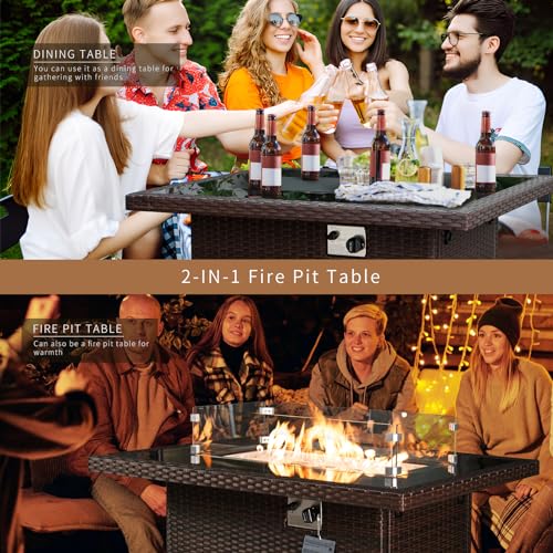 NICESOUL® 43'' Rectangular Gas Firepit with Glass Rocks
