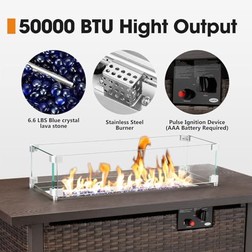 HANLIKO 42" Outdoor Propane Gas Fire Pit Table