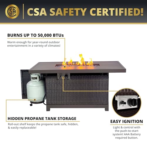 Novi Rattan 52-Inch Gas Fire Pit Table, CSA Certified