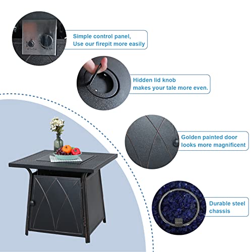 Outdoor Propane Fire Pit Table with Blue Fire Glass