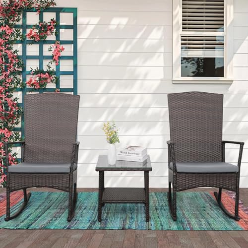 Outdoor Rocking Chair Set with Coffee Table & Cushion