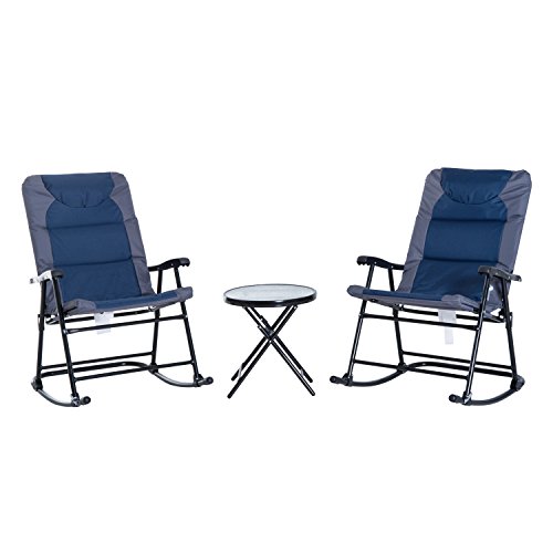 Outsunny 3 Piece Patio Furniture Set, Folding Rocking Chairs