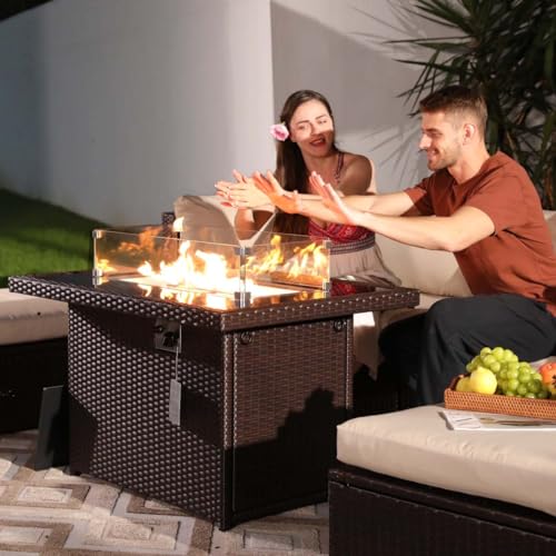 NICESOUL® 43'' Rectangular Gas Firepit with Glass Rocks