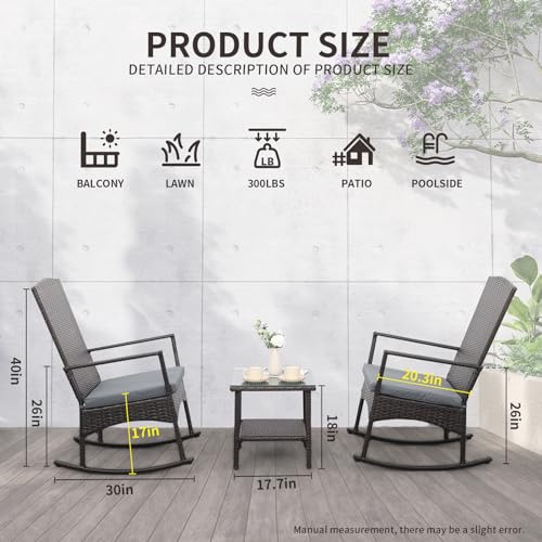 Outdoor Rocking Chair Set with Coffee Table & Cushion