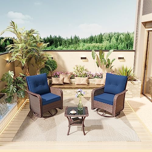 3 Piece Wicker Swivel Rocking Chair Set with Table
