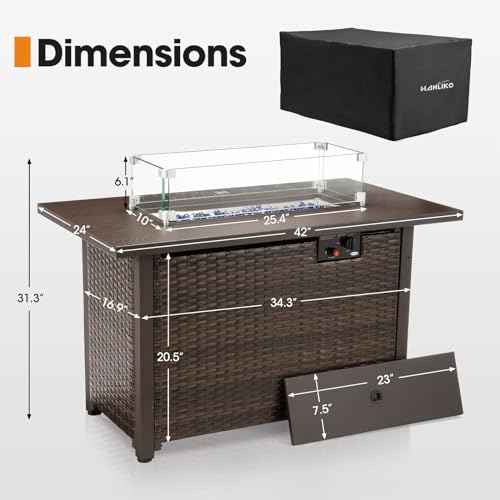 HANLIKO 42" Outdoor Propane Gas Fire Pit Table