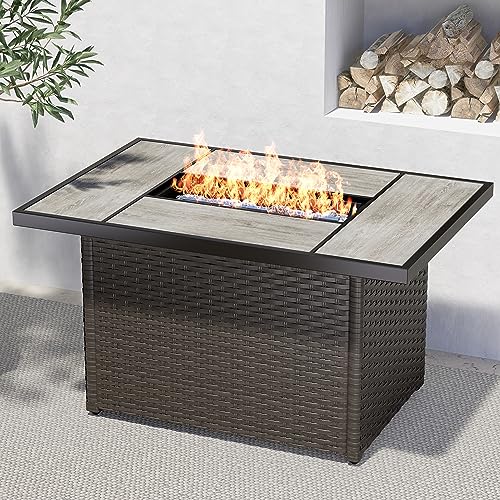 CSA Approved Gas Fire Pit Table with Tile & Wicker Base
