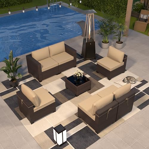 ALPHA 8pc Patio Set w/Pyramid Heater & Cushions