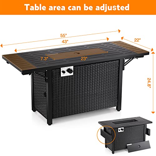 55" Propane Fire Pit Table with Glass Stone