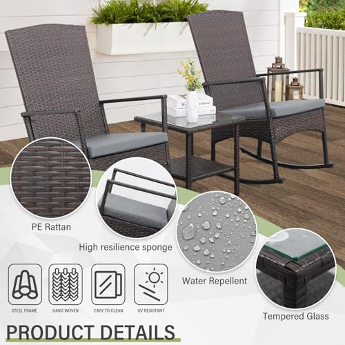 Outdoor Rocking Chair Set with Coffee Table & Cushion