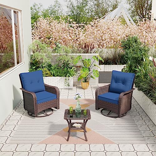3 Piece Wicker Swivel Rocking Chair Set with Table
