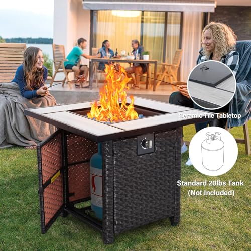 30" Wicker Gas Fire Pit Table for Outdoor Gatherings