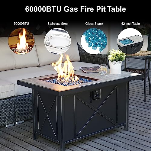 42 inch Propane Gas Fire Pit Table with Fire Glass