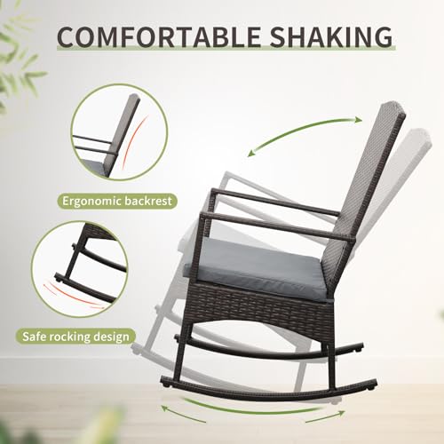 Outdoor Rocking Chair Set with Coffee Table & Cushion