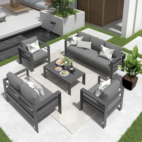 Solaste 5-Piece Modern Outdoor Patio Furniture Set, Grey