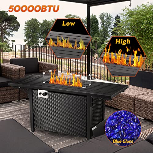 55" Propane Fire Pit Table with Glass Stone