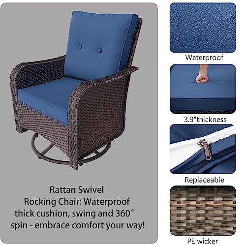 3 Piece Wicker Swivel Rocking Chair Set with Table