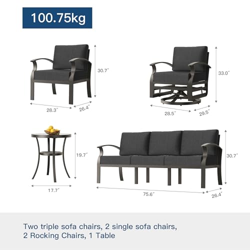 Kullavik 7-Piece Aluminum Patio Furniture Set, Deep Black