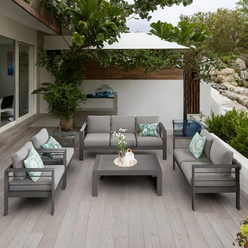 Solaste 5-Piece Modern Outdoor Patio Furniture Set, Grey