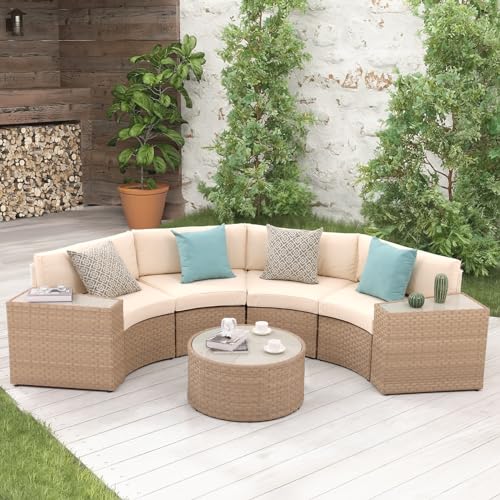 7-Piece Outdoor Sectional Set with Round Coffee Table