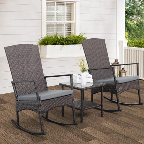 Outdoor Rocking Chair Set with Coffee Table & Cushion