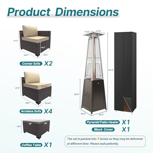 ALPHA 8pc Patio Set w/Pyramid Heater & Cushions