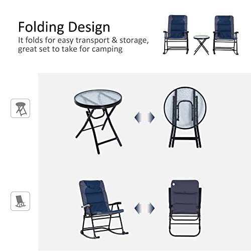 Outsunny 3 Piece Patio Furniture Set, Folding Rocking Chairs