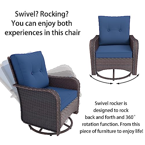 3 Piece Wicker Swivel Rocking Chair Set with Table