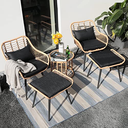 5 Piece Outdoor Wicker Furniture Set, Black