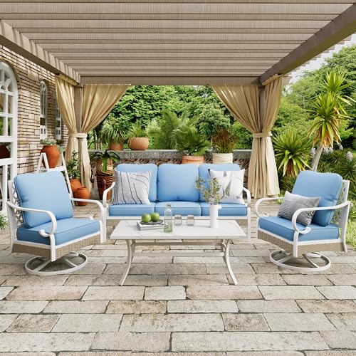 MIXPATIO Outdoor Conversation Set with Swivel Chair, Sofa, Coffee Table