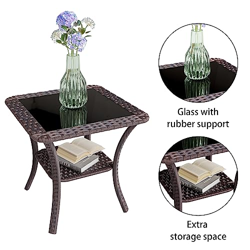 3 Piece Wicker Swivel Rocking Chair Set with Table