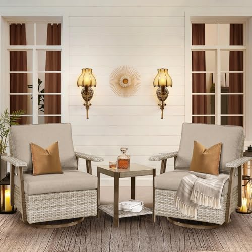 Outdoor 360° Swivel Rocker Chairs Set with Table