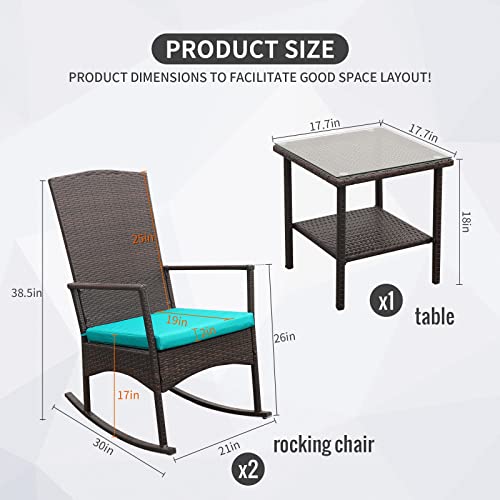 Turquoise Wicker Rocking Chair Set with Cushions