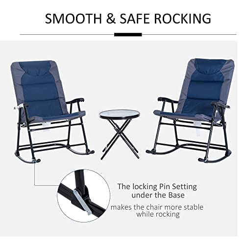 Outsunny 3 Piece Patio Furniture Set, Folding Rocking Chairs