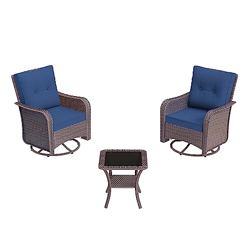 3 Piece Wicker Swivel Rocking Chair Set with Table