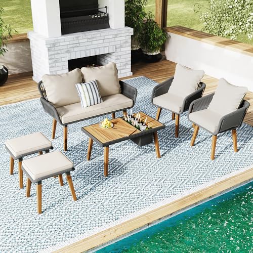 LZ LEISURE ZONE 6-Piece Patio Rope Furniture Set