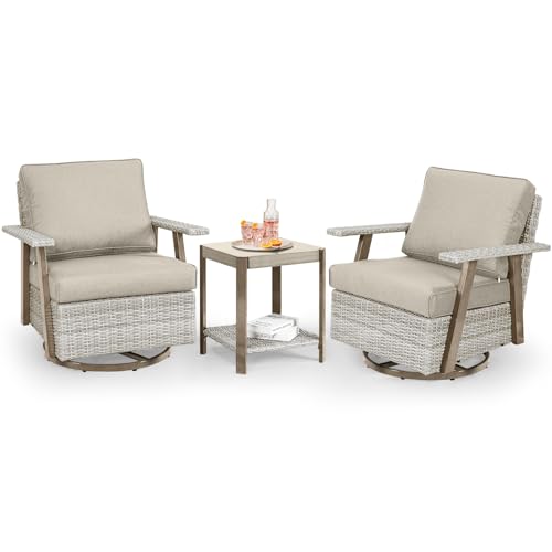 Outdoor 360° Swivel Rocker Chairs Set with Table