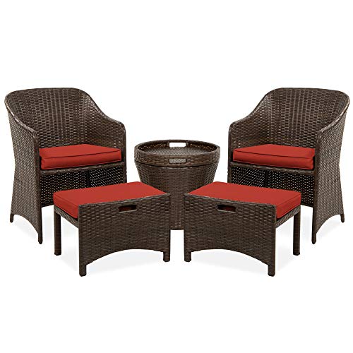 5-Piece Wicker Outdoor Patio Furniture Set - Brown/Red