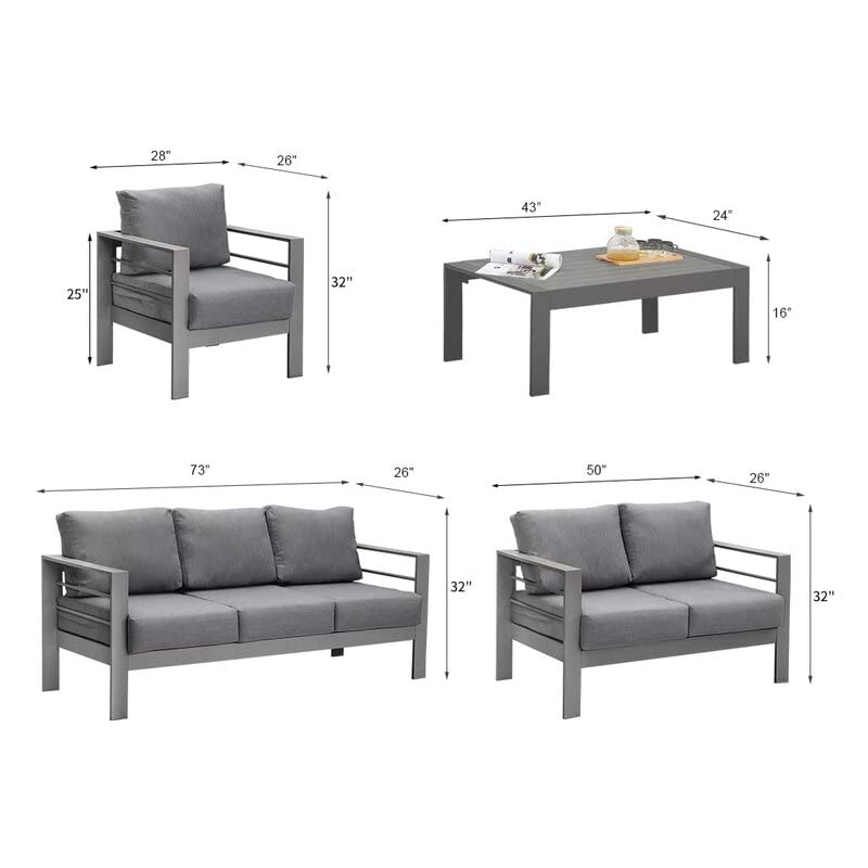 Solaste 5-Piece Modern Outdoor Patio Furniture Set, Grey
