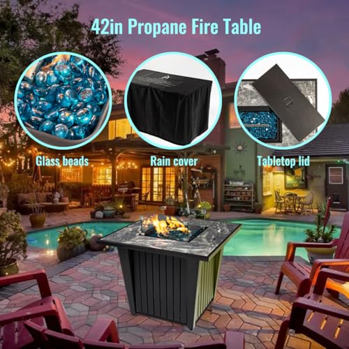 AJ 32" Propane Fire Pit Table, Marble Ceramic Top