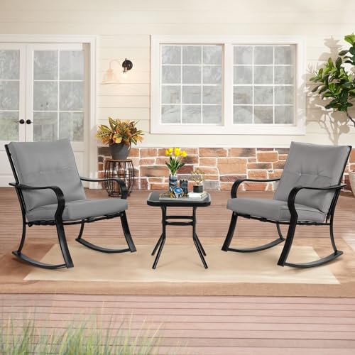 SOLAURA Outdoor Rocking Chairs Bistro Set with Cushion
